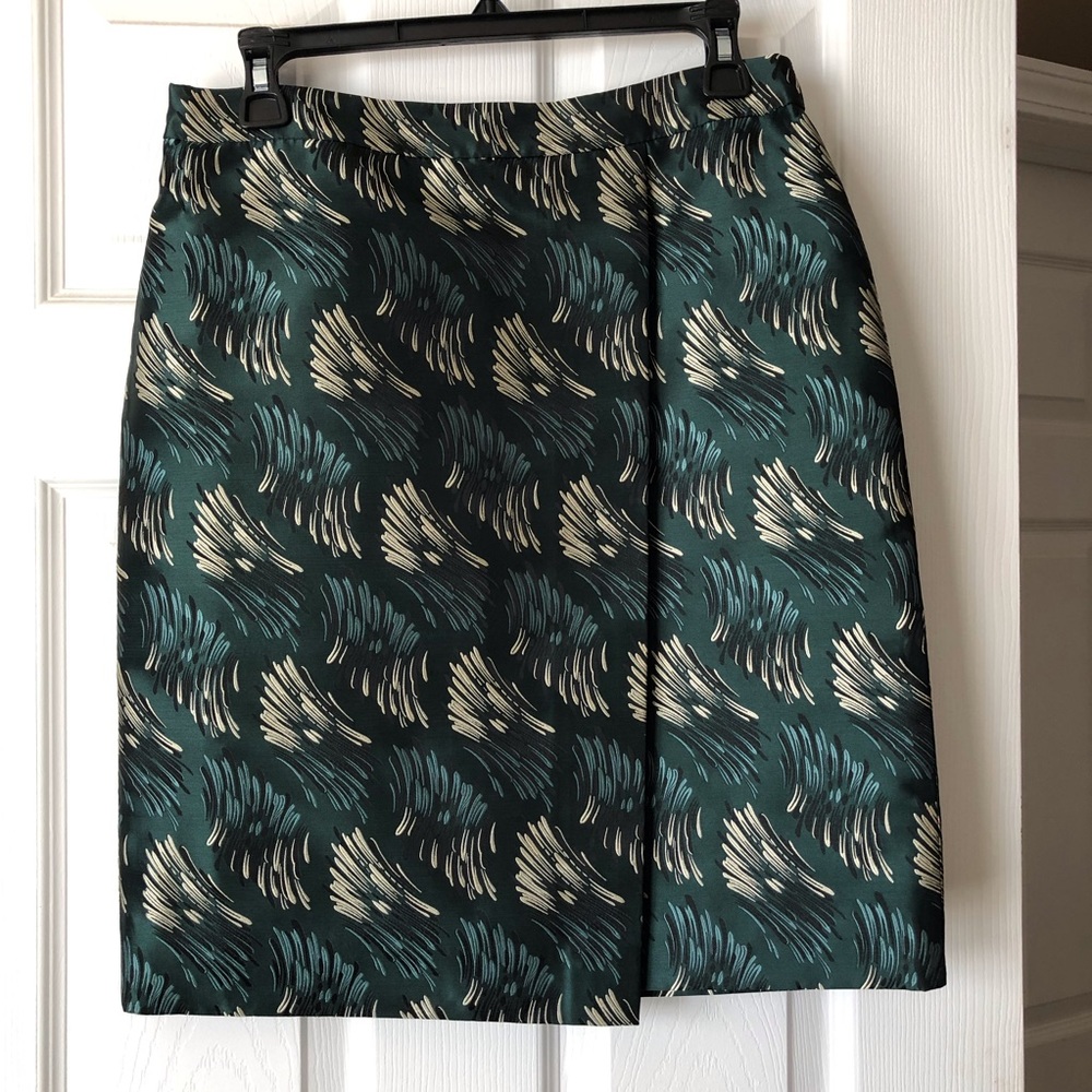 Teal and cream faux wrap skirt.